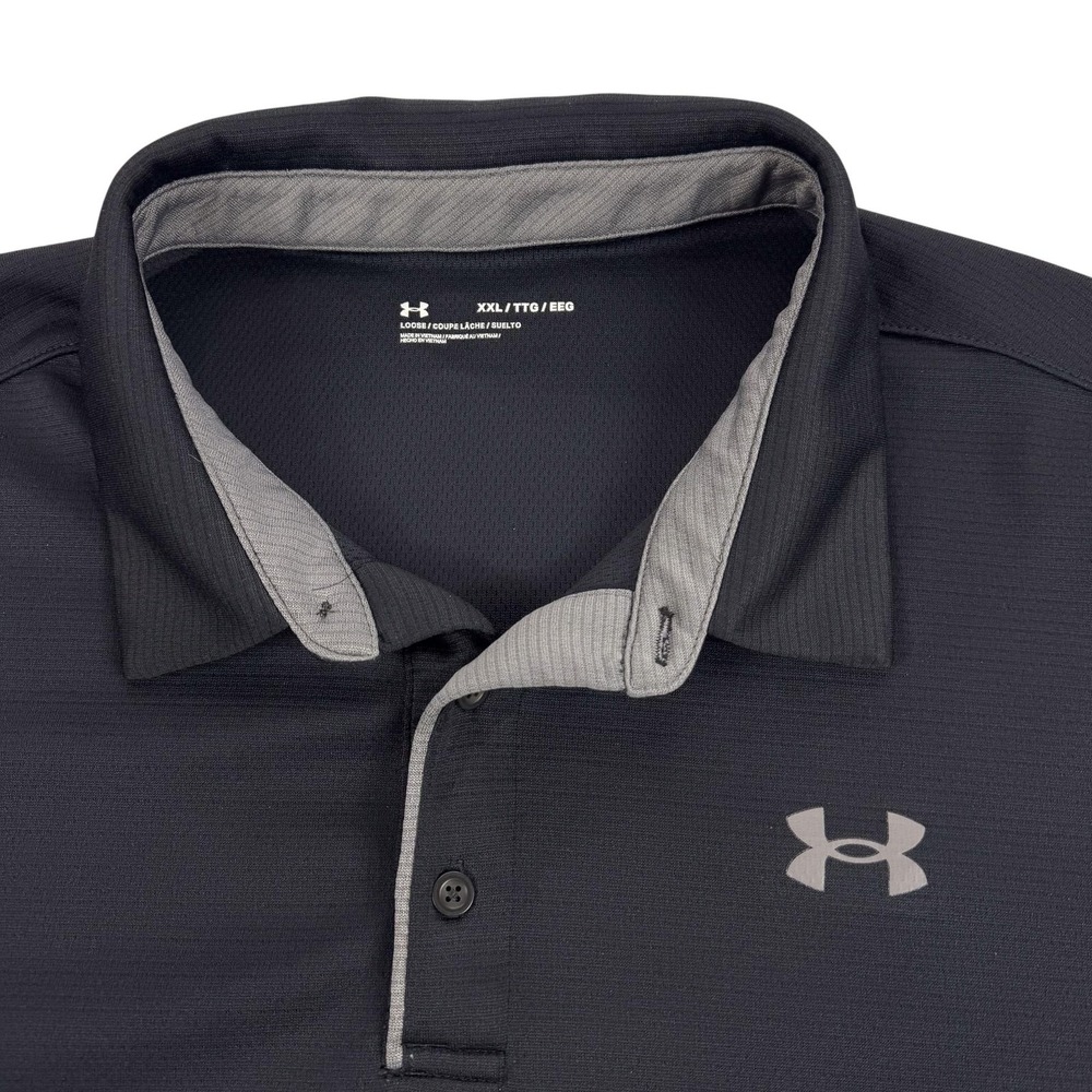 Under Armour‎ Tech Performance Shirt Mens 2XL Black Golf Polo Loose 1290140